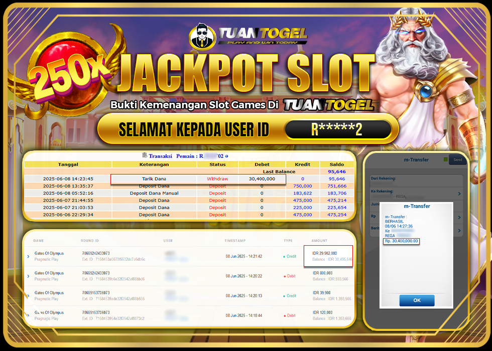 TUANTOGEL JACKPOT SLOT GATES OF OLYMPUS Rp30.400.000, - LUNAS